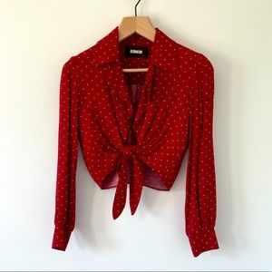 Reformation Polka Dot Rocker Tie Top in Claret XS